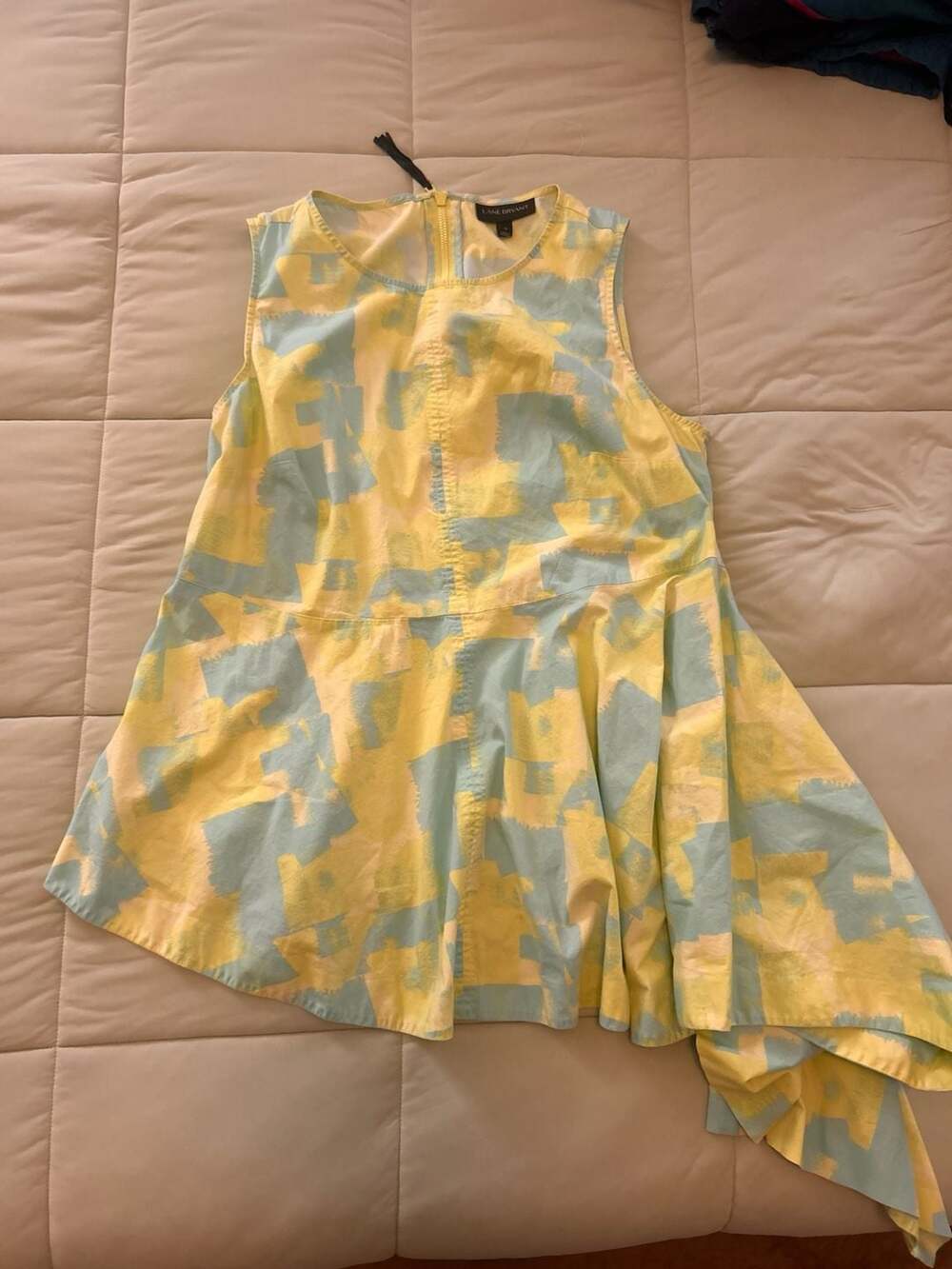 Lane Bryant Sleeveless Yellow and Blue Abstract Print A-Line Mini Dress